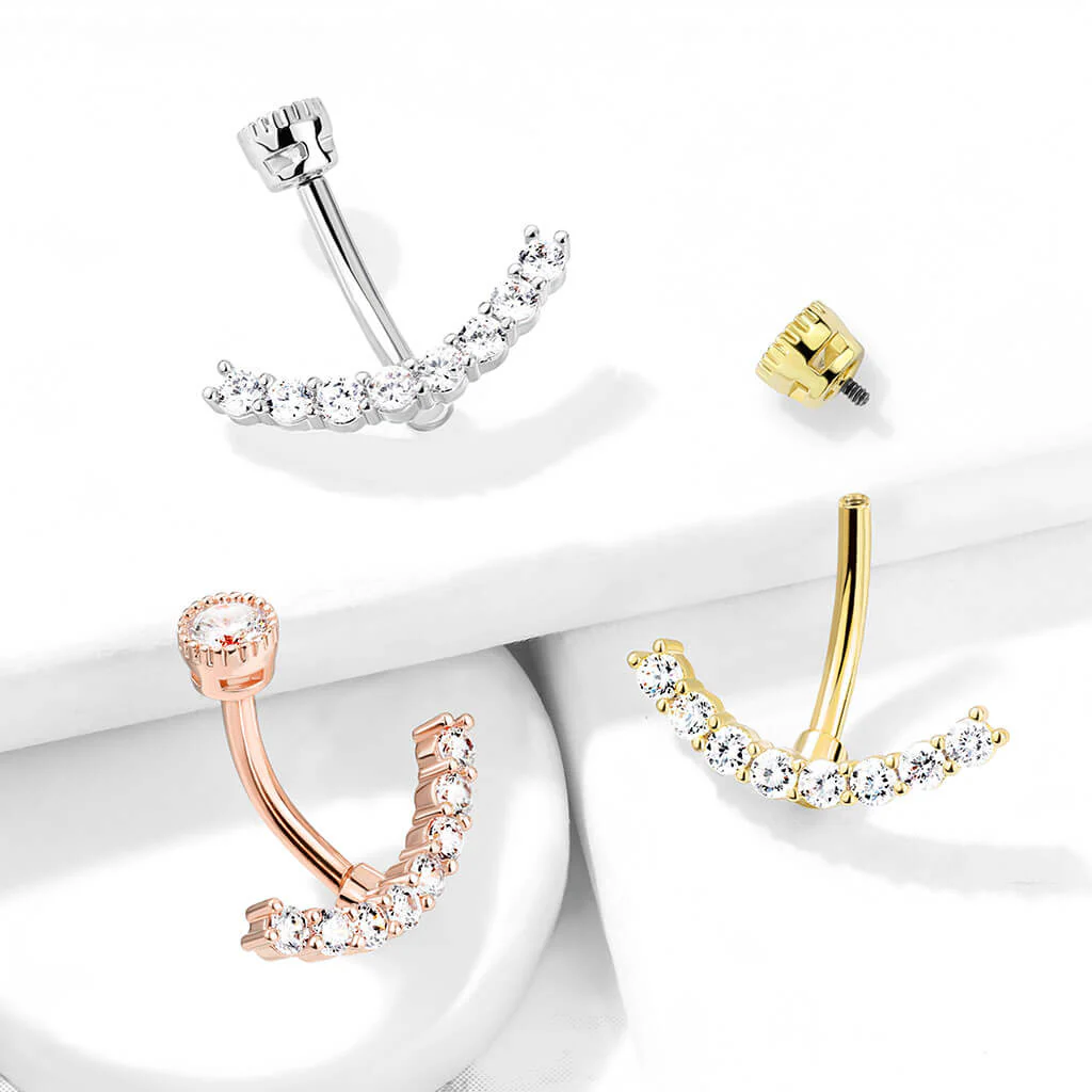Belly Button Piercing Curved Zirconia Internally Threaded - Image 7