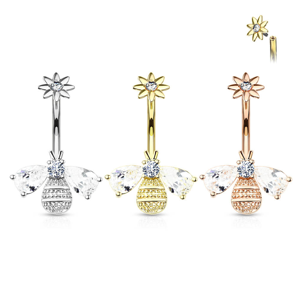 Belly Button Piercing Bee Zirconia Internally Threaded - Image 5