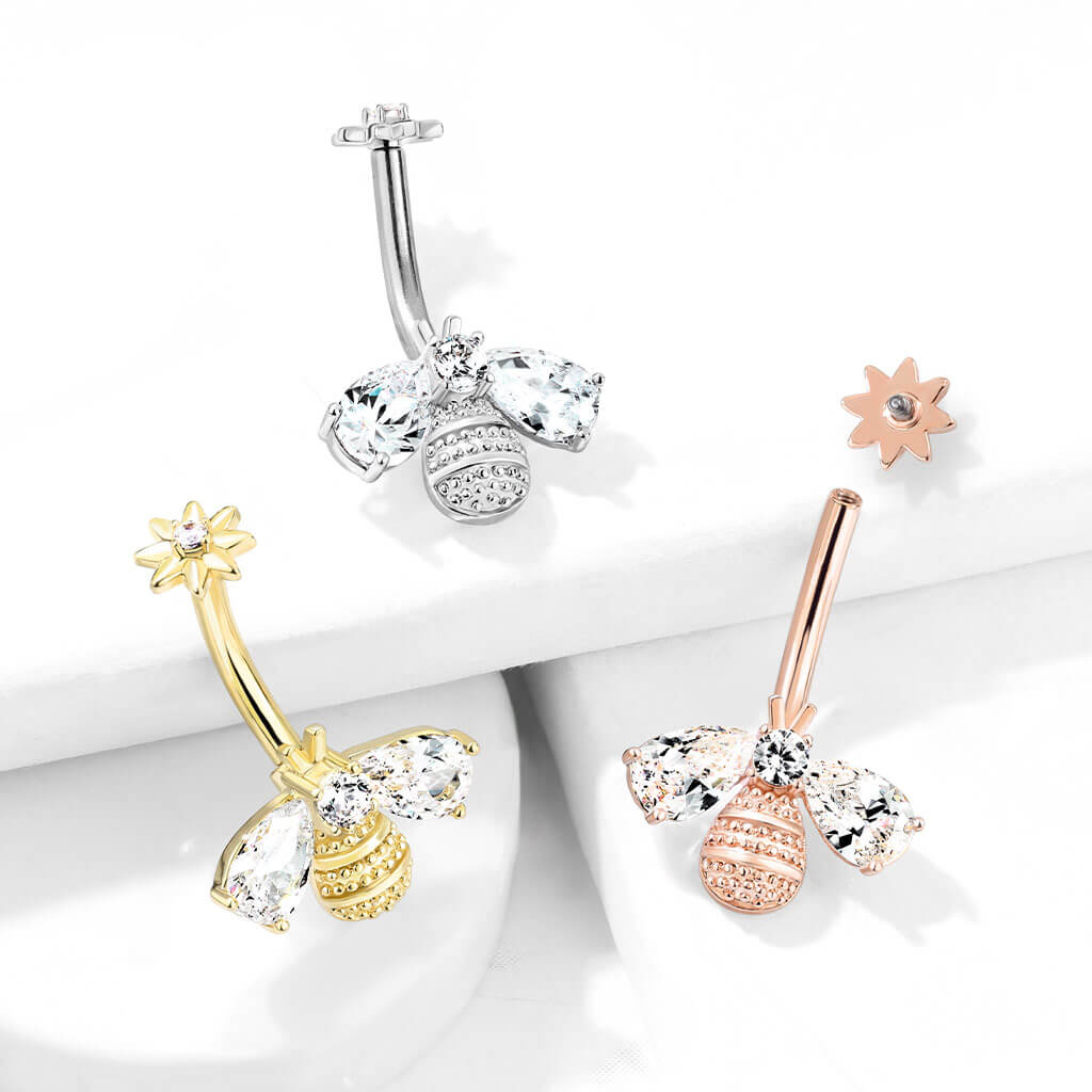Belly Button Piercing Bee Zirconia Internally Threaded - Image 7