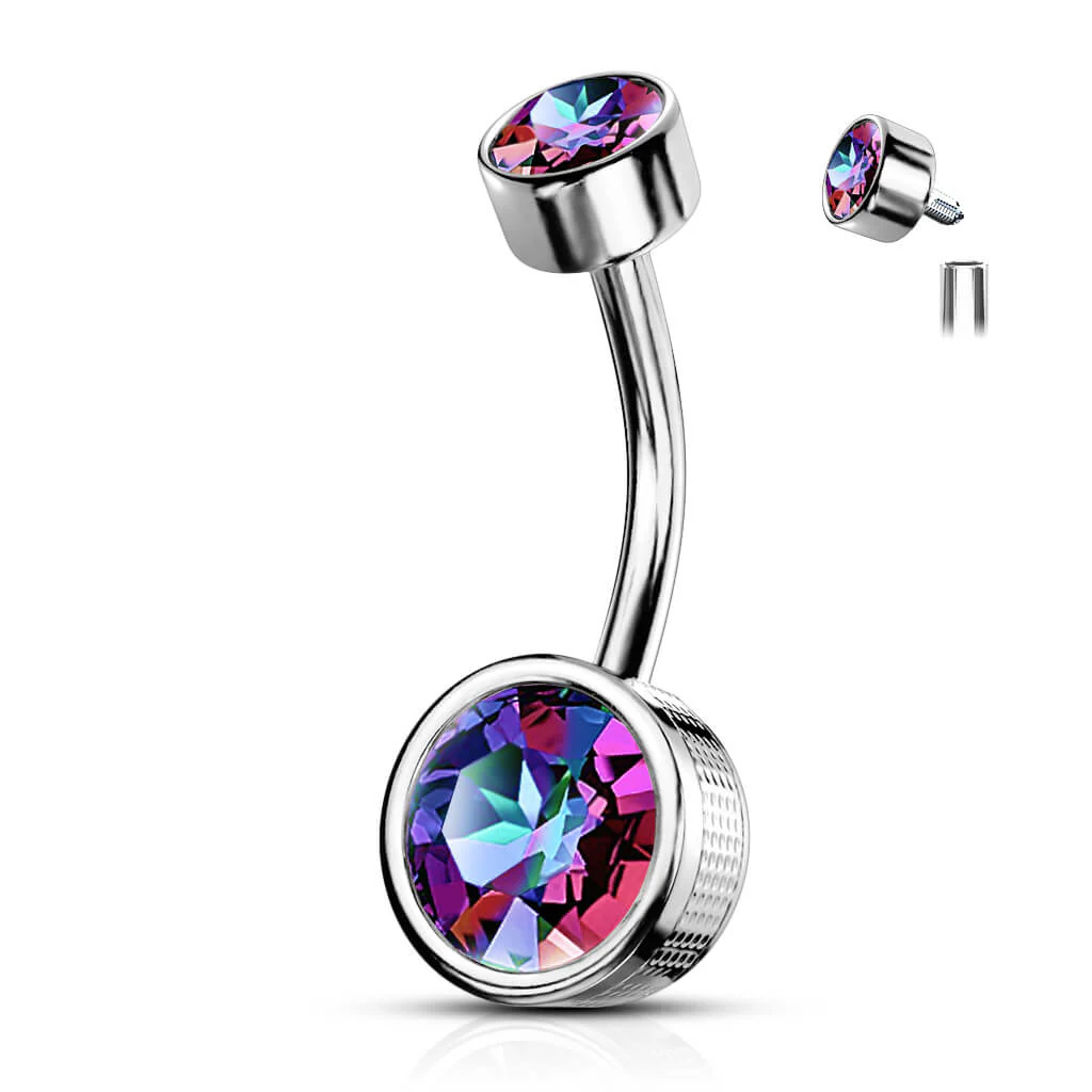 Belly Button Piercing Zirconia Round Internally Threaded - Image 11