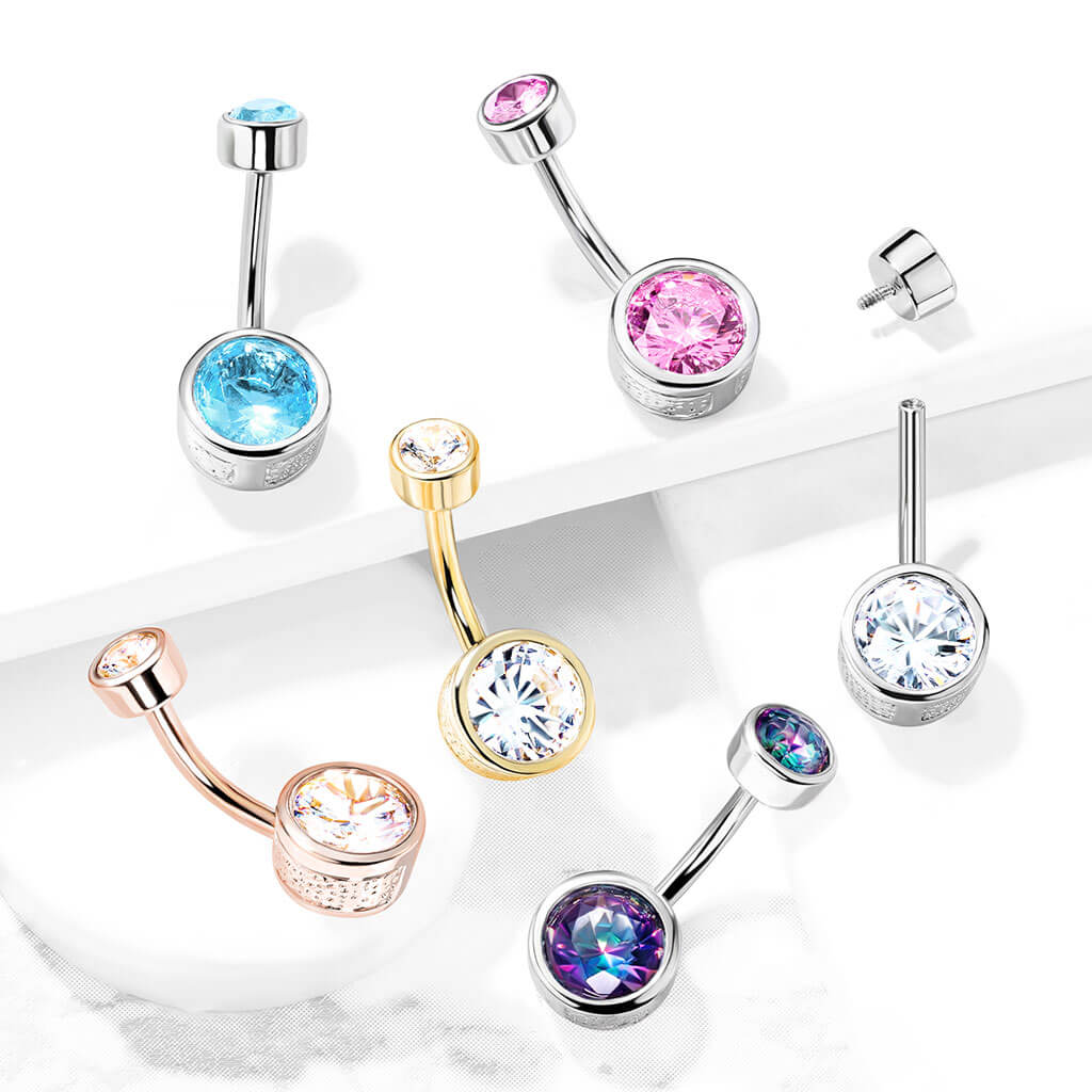 Belly Button Piercing Zirconia Round Internally Threaded - Image 9