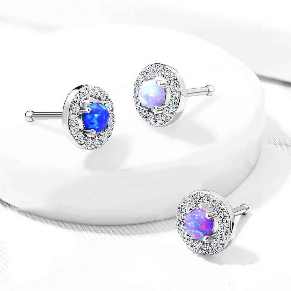 Nose Stud Zirconia Opal Round Silver - Image 6