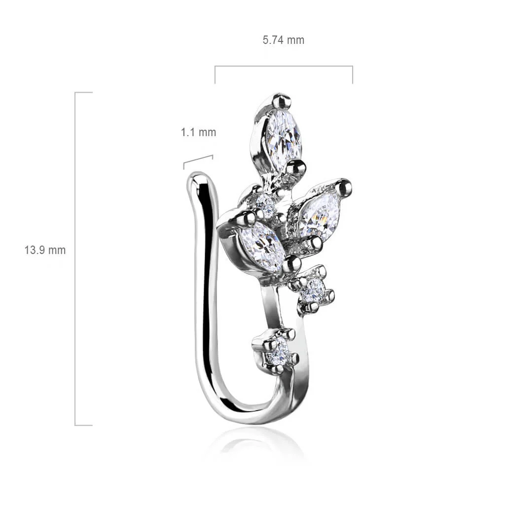 Fake Nose Piercing Leaves Zirconia Silver Bendable - Image 3