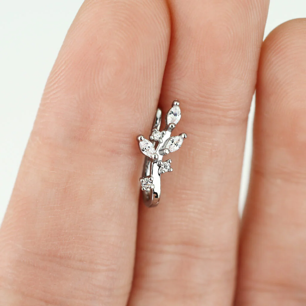 Fake Nose Piercing Leaves Zirconia Silver Bendable - Image 4