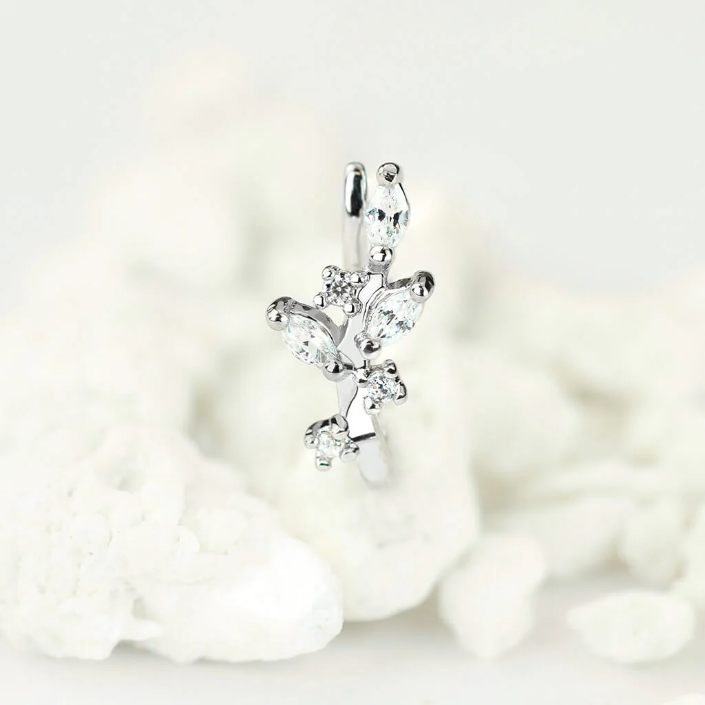 Fake Nose Piercing Leaves Zirconia Silver Bendable - Image 5