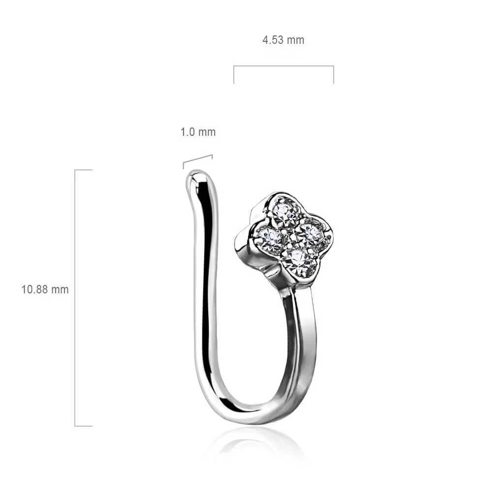 Fake Nose Piercing Flower Zirconia Silver Bendable - Image 3