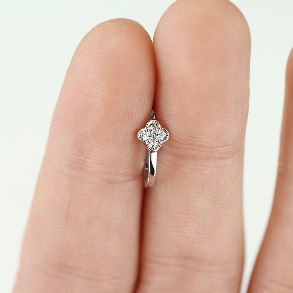 Fake Nose Piercing Flower Zirconia Silver Bendable - Image 4