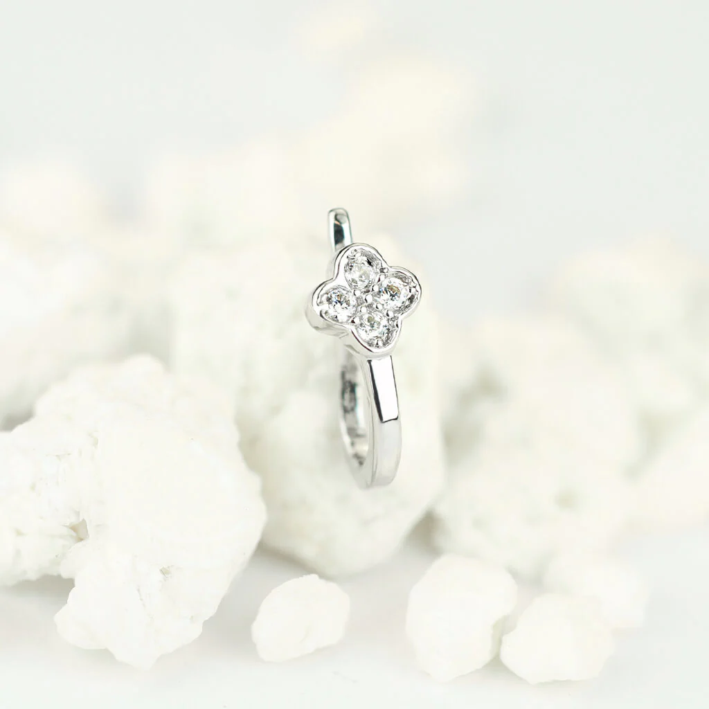 Fake Nose Piercing Flower Zirconia Silver Bendable - Image 5
