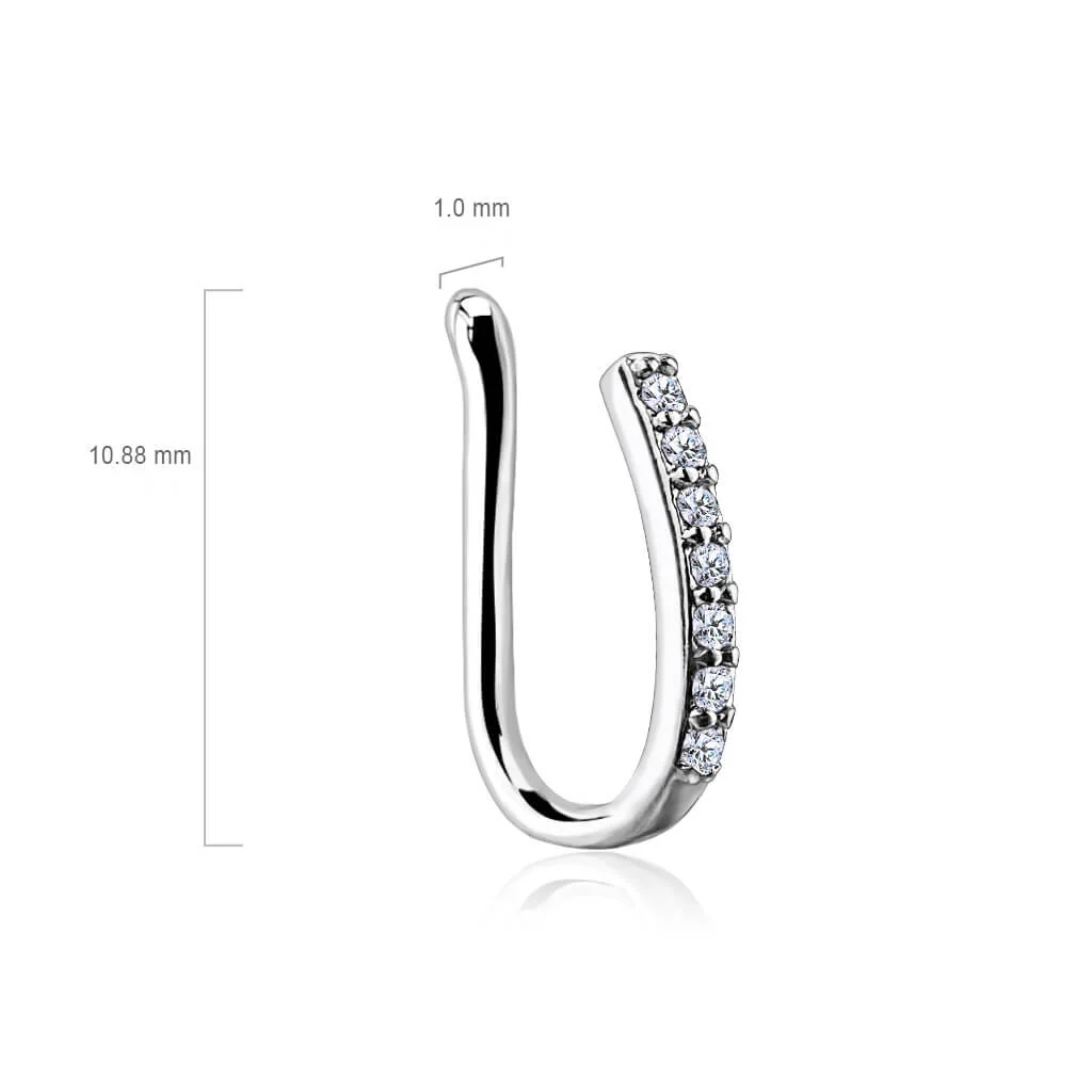 Fake Nose Piercing Line Zirconia Silver Bendable - Image 3