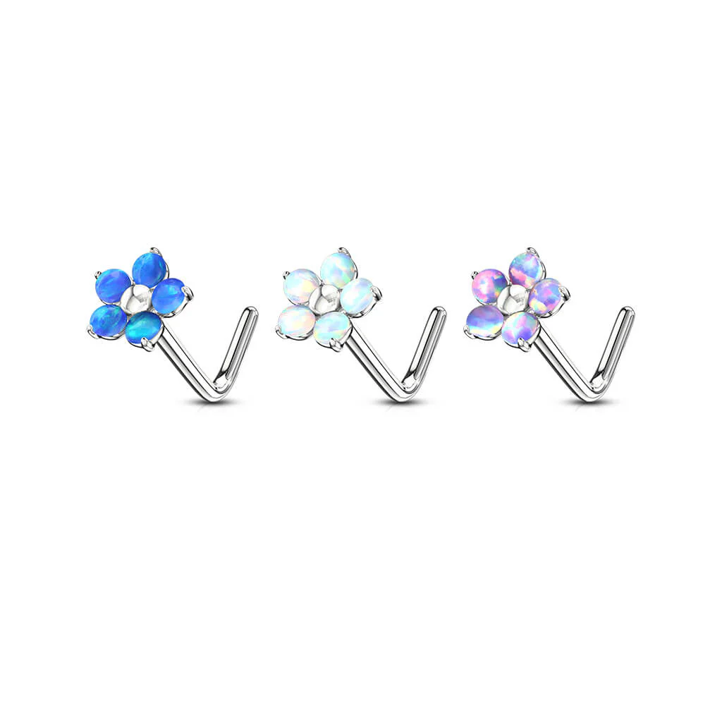Nose L-Shape Flower Opal Silver - Image 5