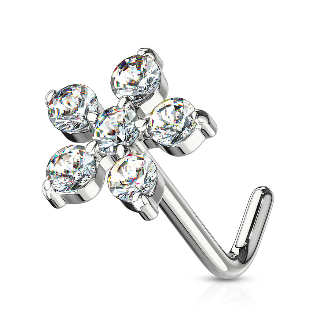 Nose L-Shape Flower Zirconia Silver - Image 2