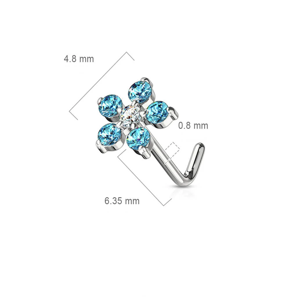 Nose L-Shape Flower Zirconia Silver - Image 3