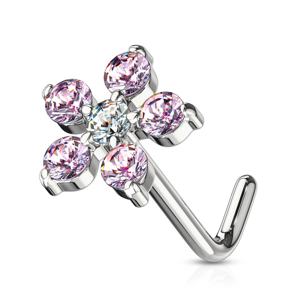 Nose L-Shape Flower Zirconia Silver - Image 4