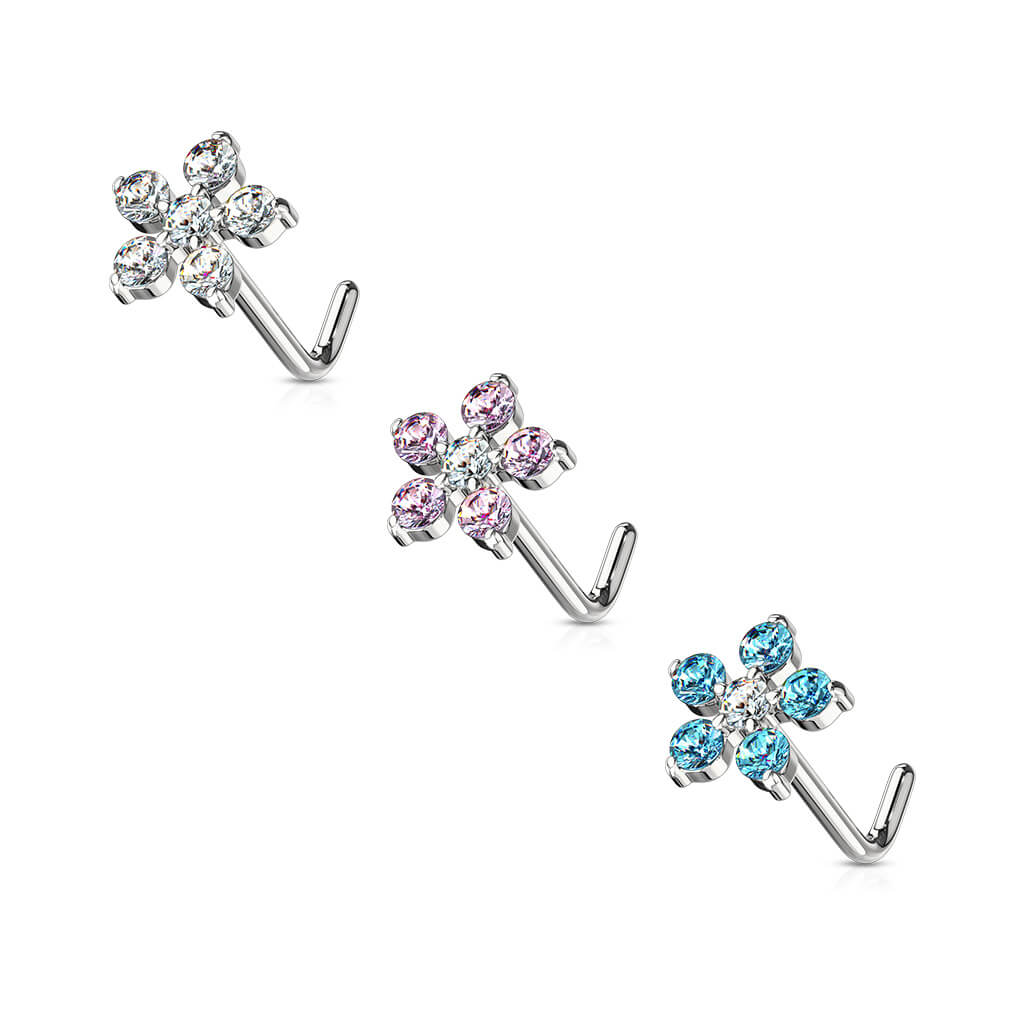 Nose L-Shape Flower Zirconia Silver - Image 5