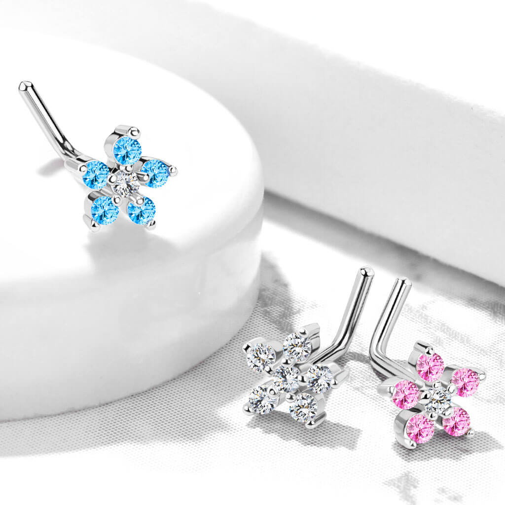 Nose L-Shape Flower Zirconia Silver - Image 7