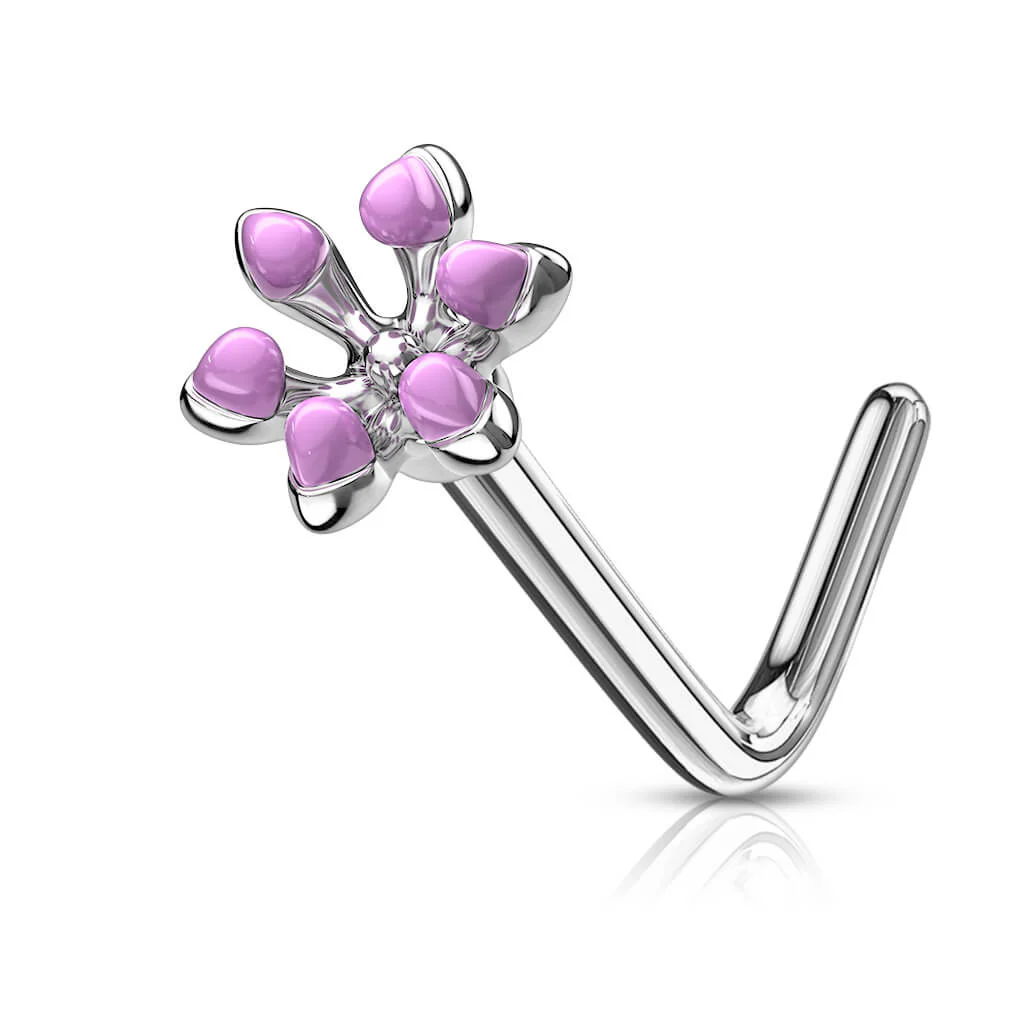 Nose L-Shape Flower Silver - Image 2
