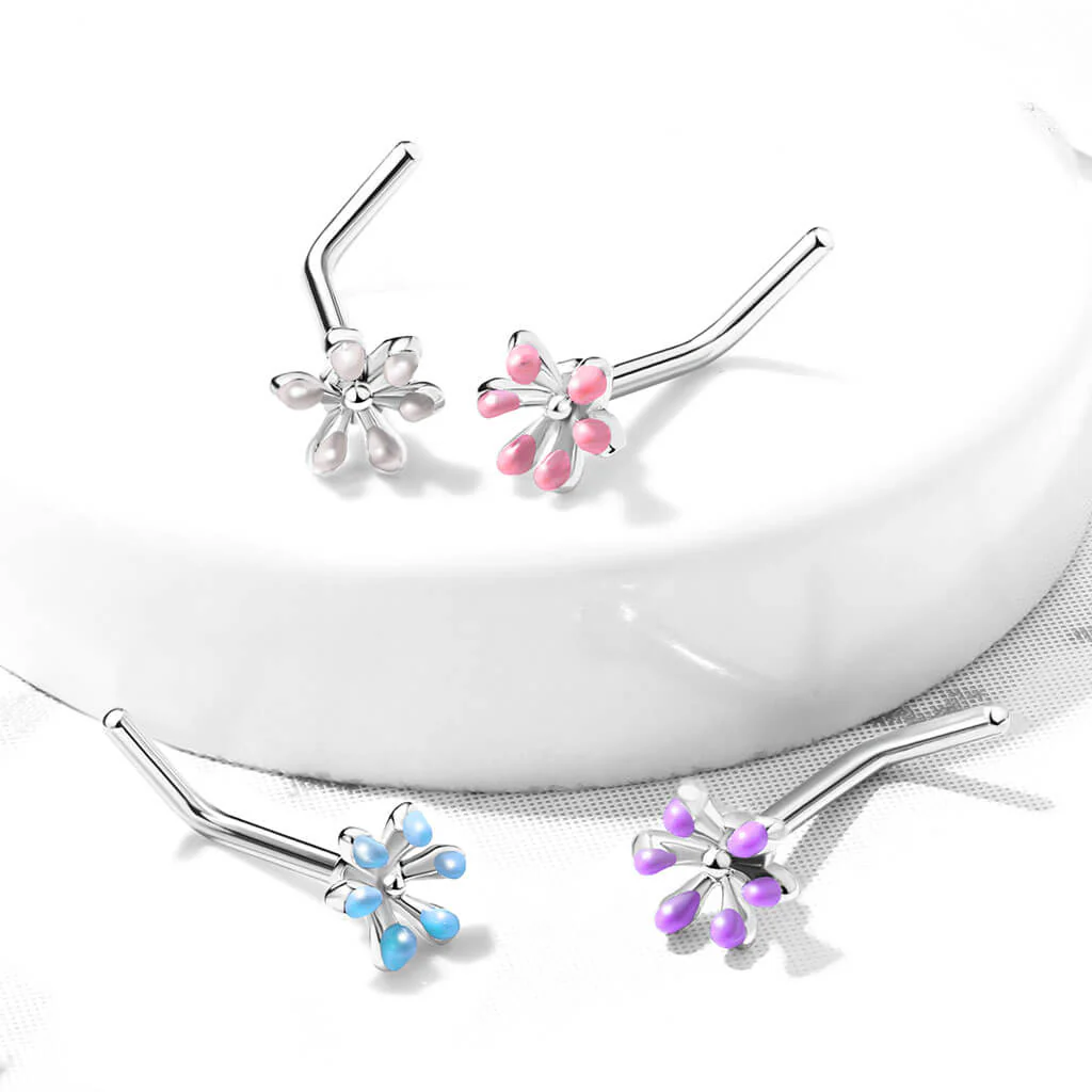 Nose L-Shape Flower Silver - Image 8