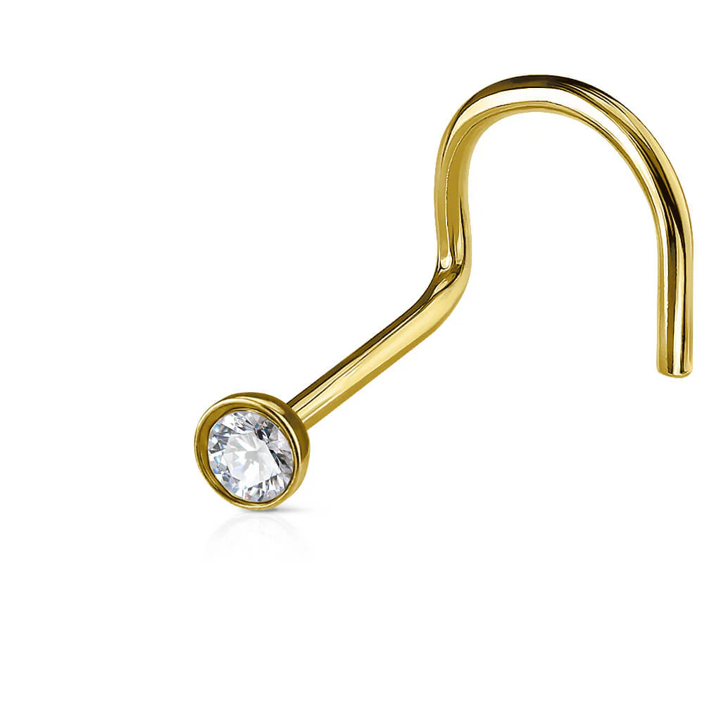 Nose Screw Crystal Set Half Ball Top PVD Over 316L Surgical Steel Nose Screw Rings - Image 2
