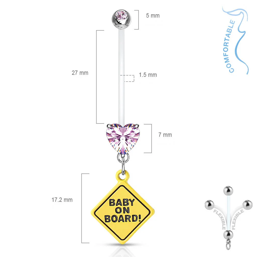 Belly Button Piercing BABY ON BORD dangle Heart Zirconia - Image 3