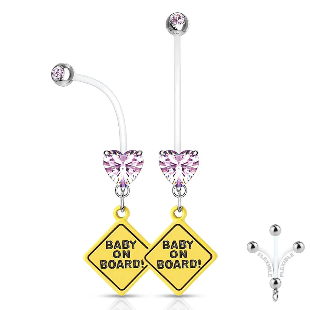 Belly Button Piercing BABY ON BORD dangle Heart Zirconia - Image 4