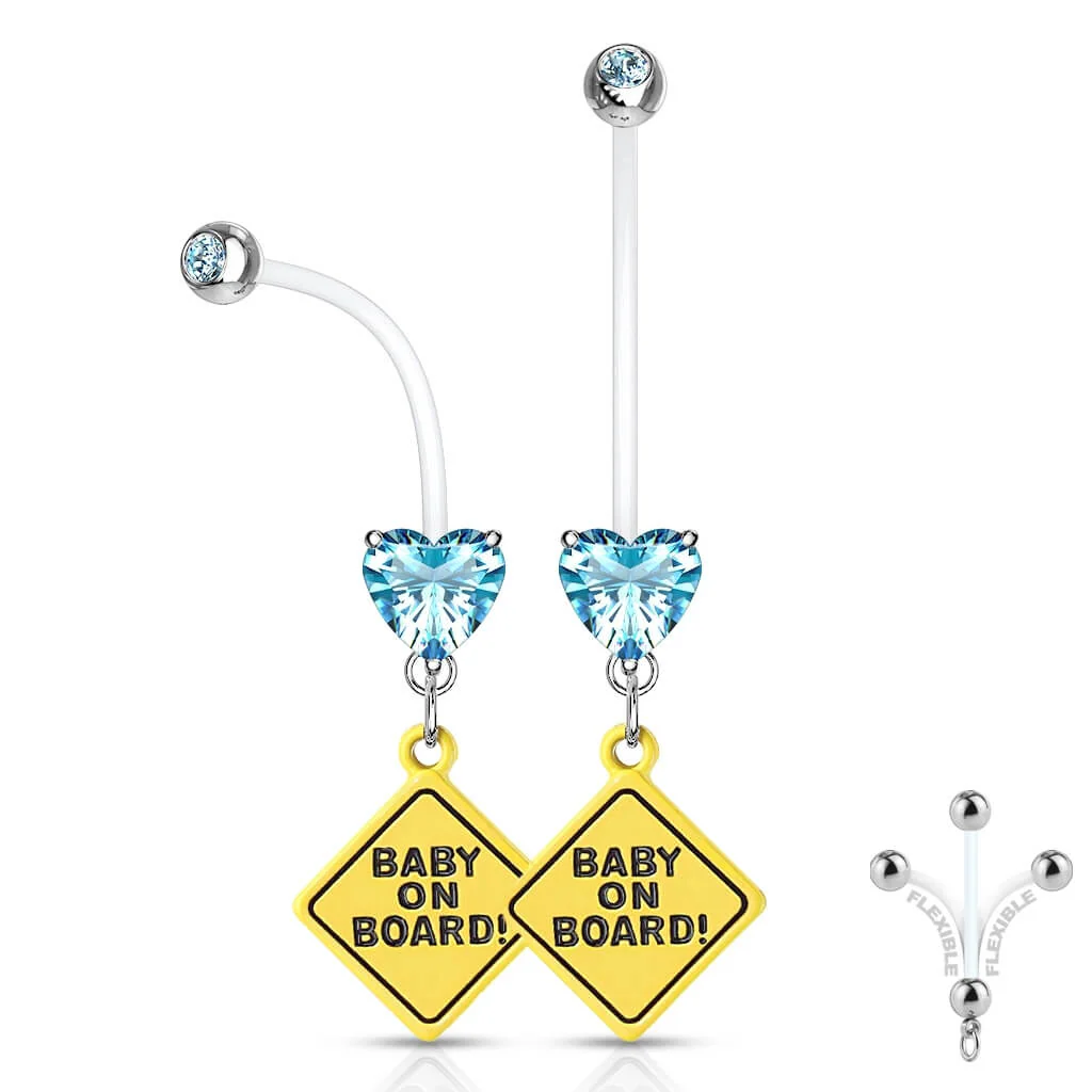 Belly Button Piercing BABY ON BORD dangle Heart Zirconia - Image 8