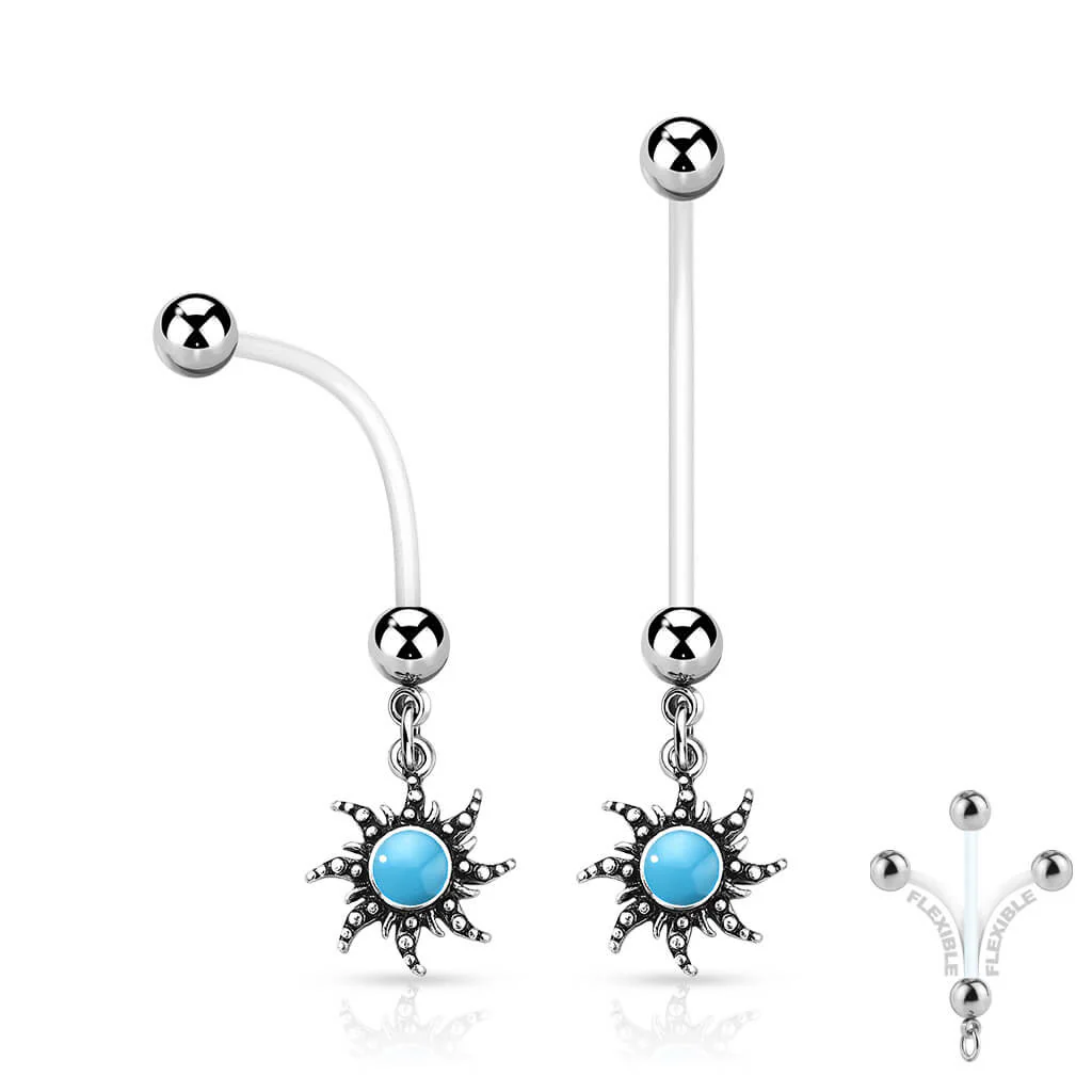 Belly Button Piercing Turquoise Sun Semi-Precious Stone dangle - Image 3