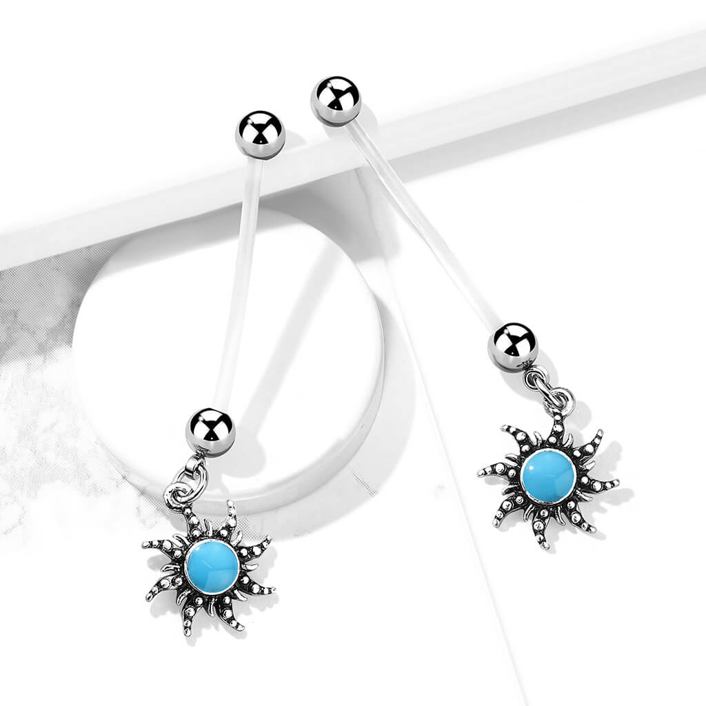 Belly Button Piercing Turquoise Sun Semi-Precious Stone dangle - Image 4