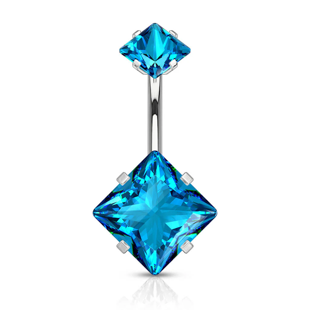 Belly Button Piercing Square Zirconia Internally Threaded - Image 10
