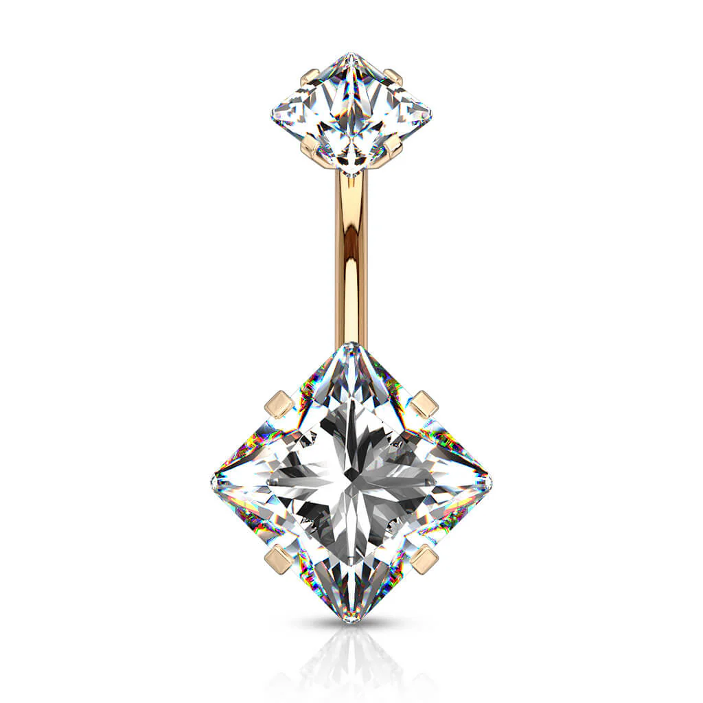 Belly Button Piercing Square Zirconia Internally Threaded - Image 11