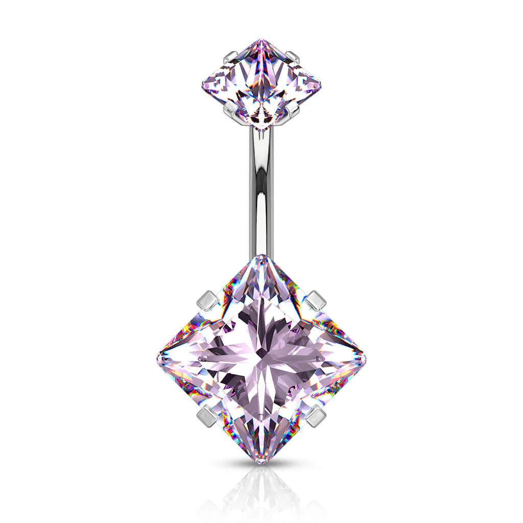 Belly Button Piercing Square Zirconia Internally Threaded - Image 12