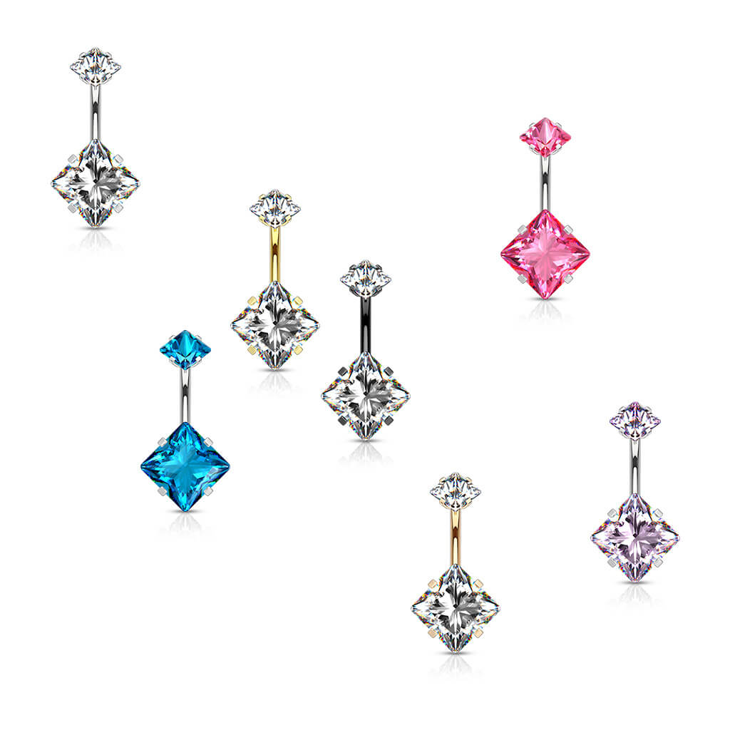 Belly Button Piercing Square Zirconia Internally Threaded - Image 5