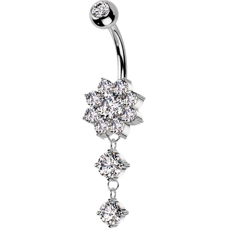 Belly Button Piercing flower dangle zirconia - Image 4