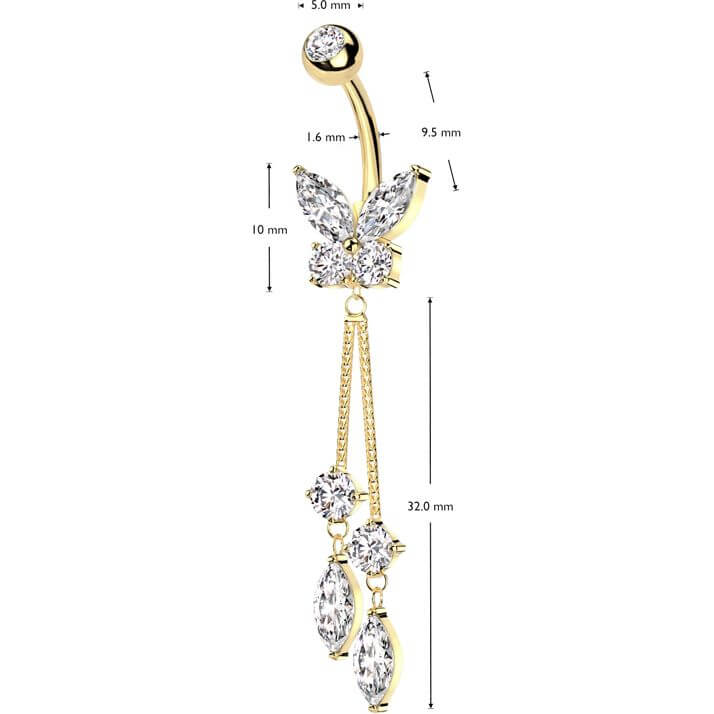 Belly Button Piercing butterfly dangle zirconia - Image 2