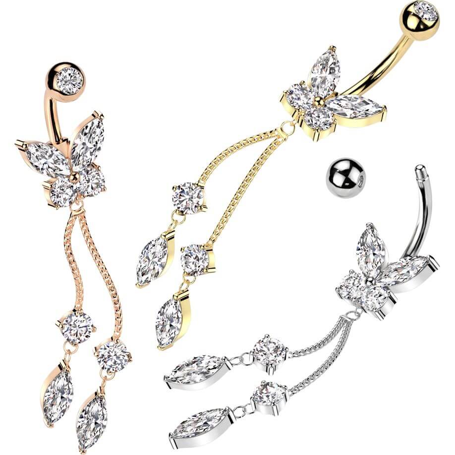 Belly Button Piercing butterfly dangle zirconia - Image 3