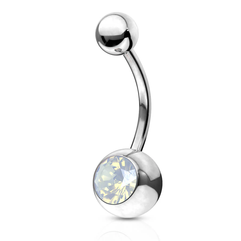 Belly Button Piercing Bezel setting Opal Silver - Image 4