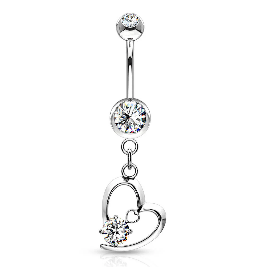 Belly Button Piercing Heart dangle Zirconia Silver - Image 2
