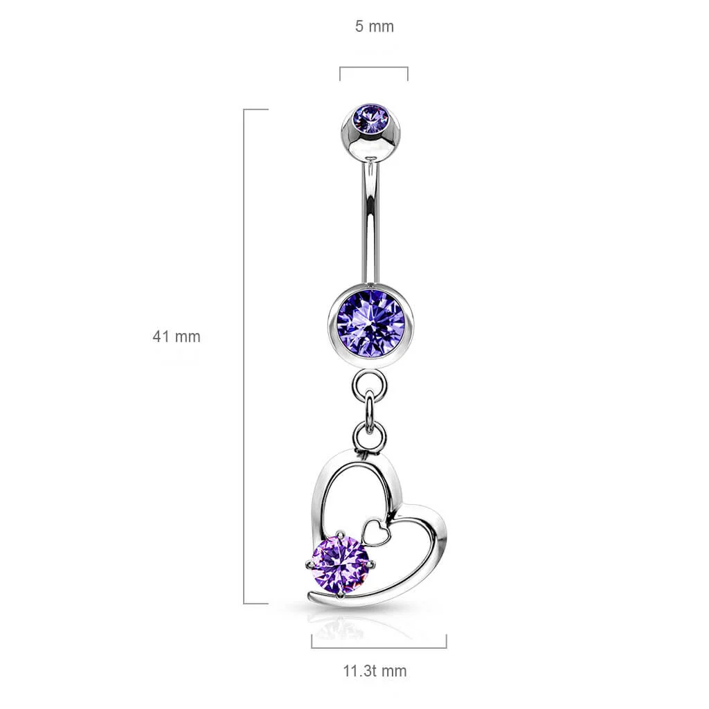 Belly Button Piercing Heart dangle Zirconia Silver - Image 3