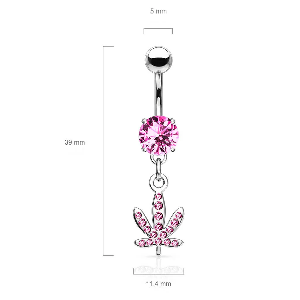 Belly Button Piercing Hemp Leaf dangle Zirconia Silver - Image 3