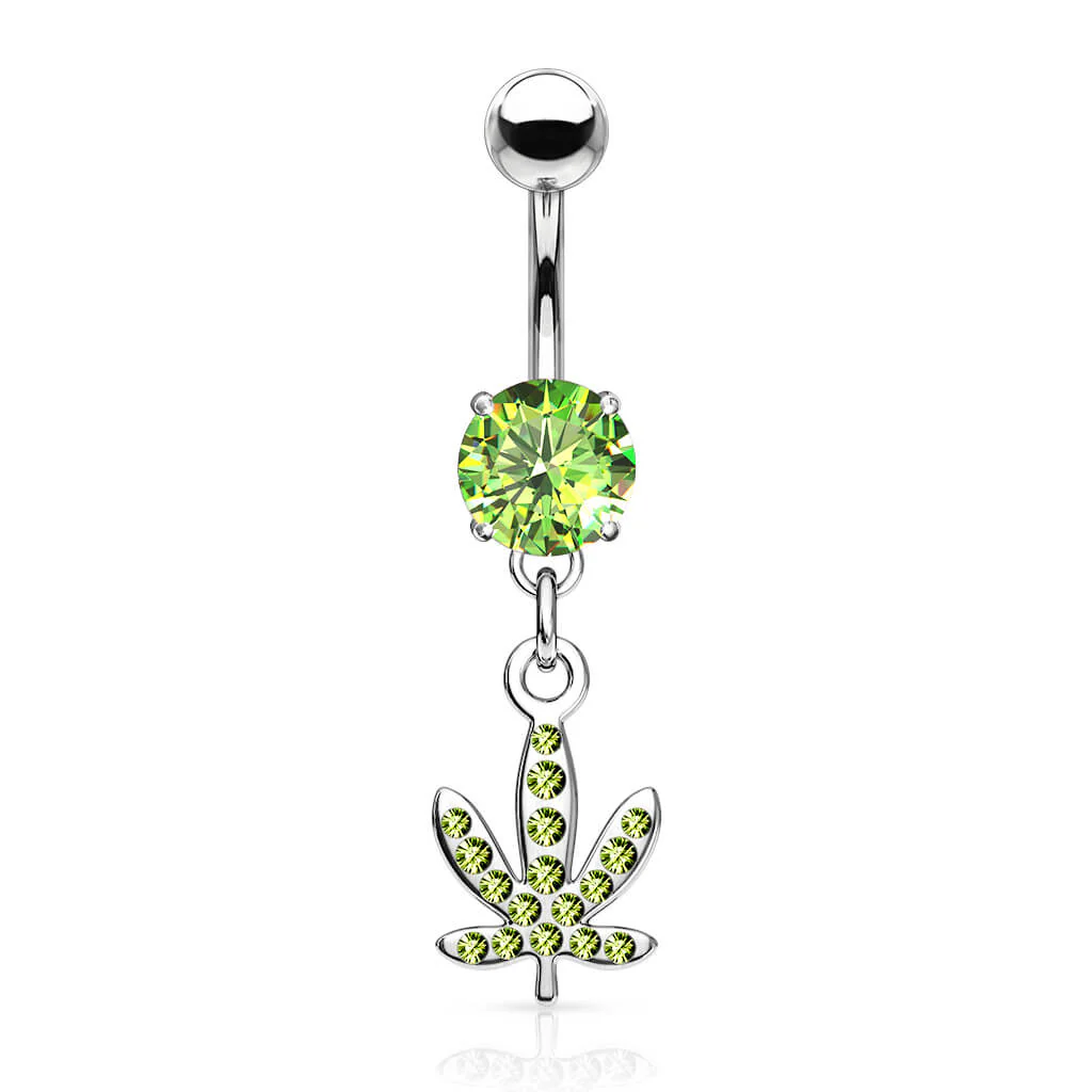 Belly Button Piercing Hemp Leaf dangle Zirconia Silver - Image 4