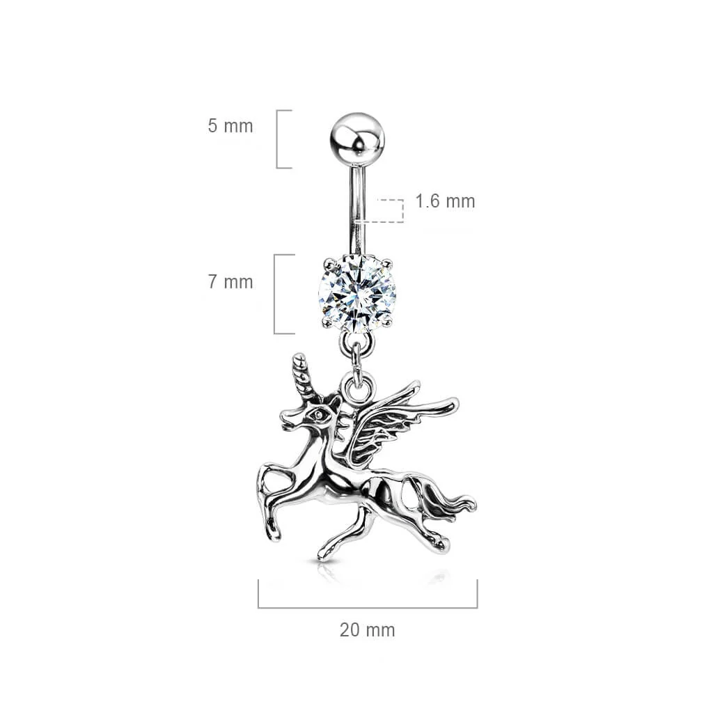 Belly Button Piercing Unicorn dangle Zirconia Silver - Image 2