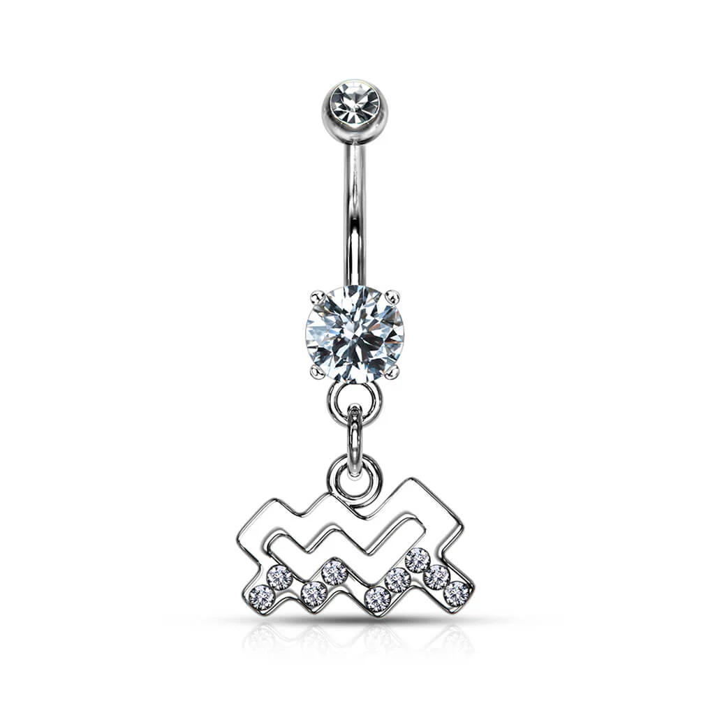 Belly Button Piercing Zodiac sign dangle Zirconia Silver - Image 13