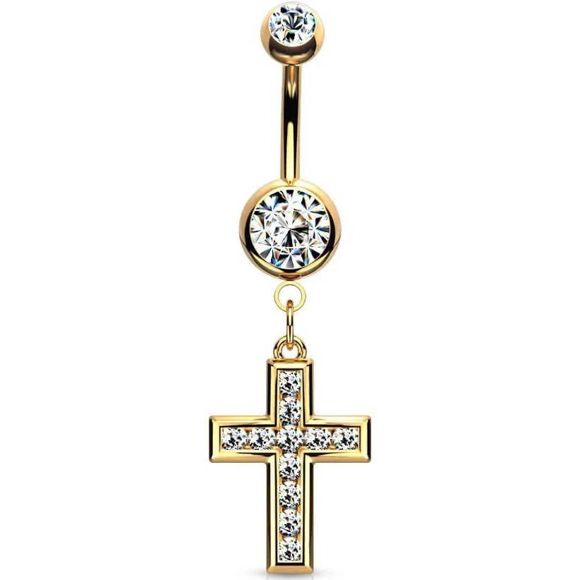 Belly Button Piercing Cross dangle Zirconia