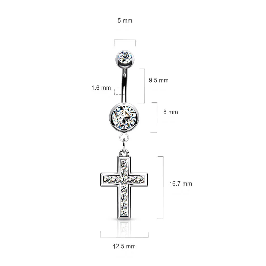 Belly Button Piercing Cross dangle Zirconia - Image 3