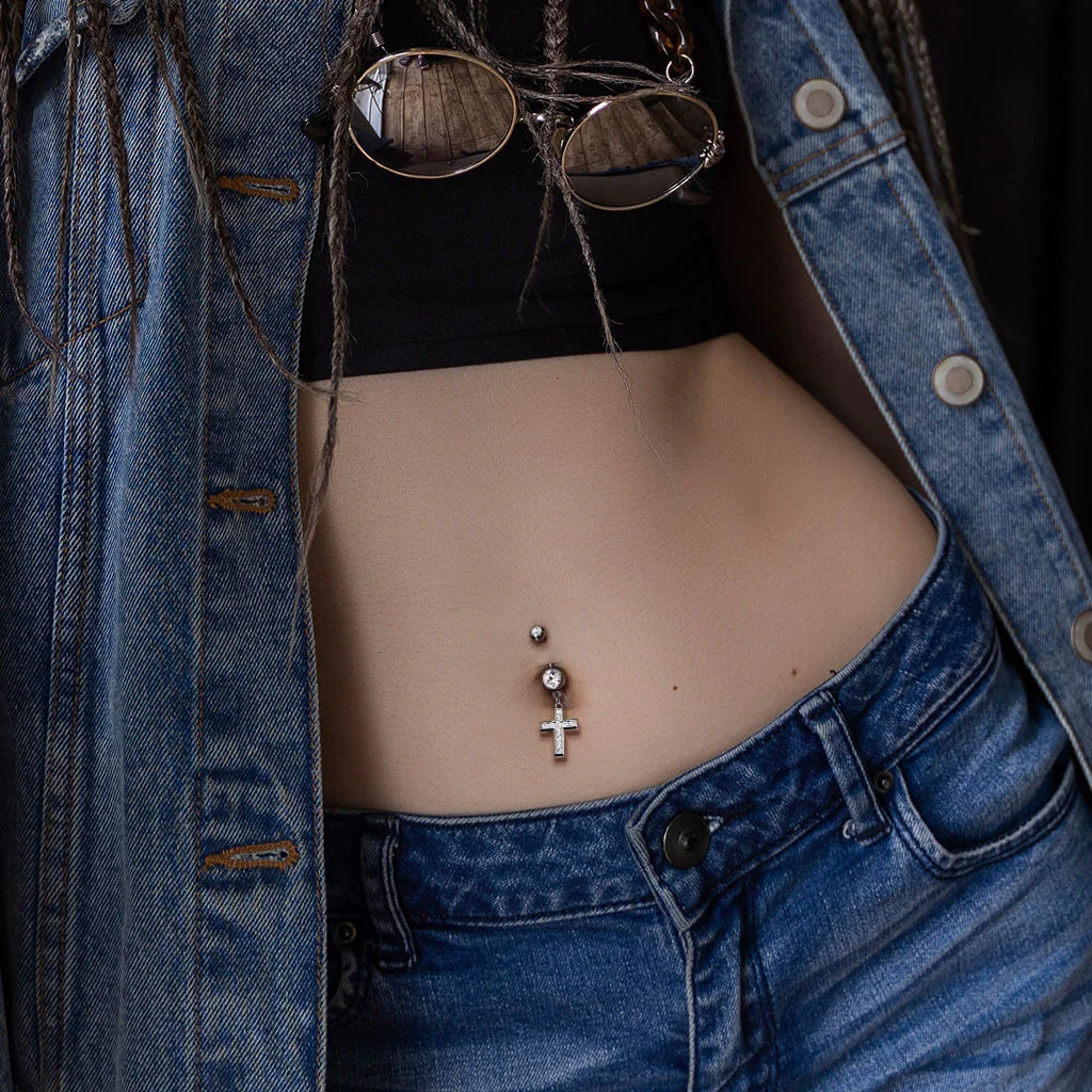 Belly Button Piercing Cross dangle Zirconia - Image 6