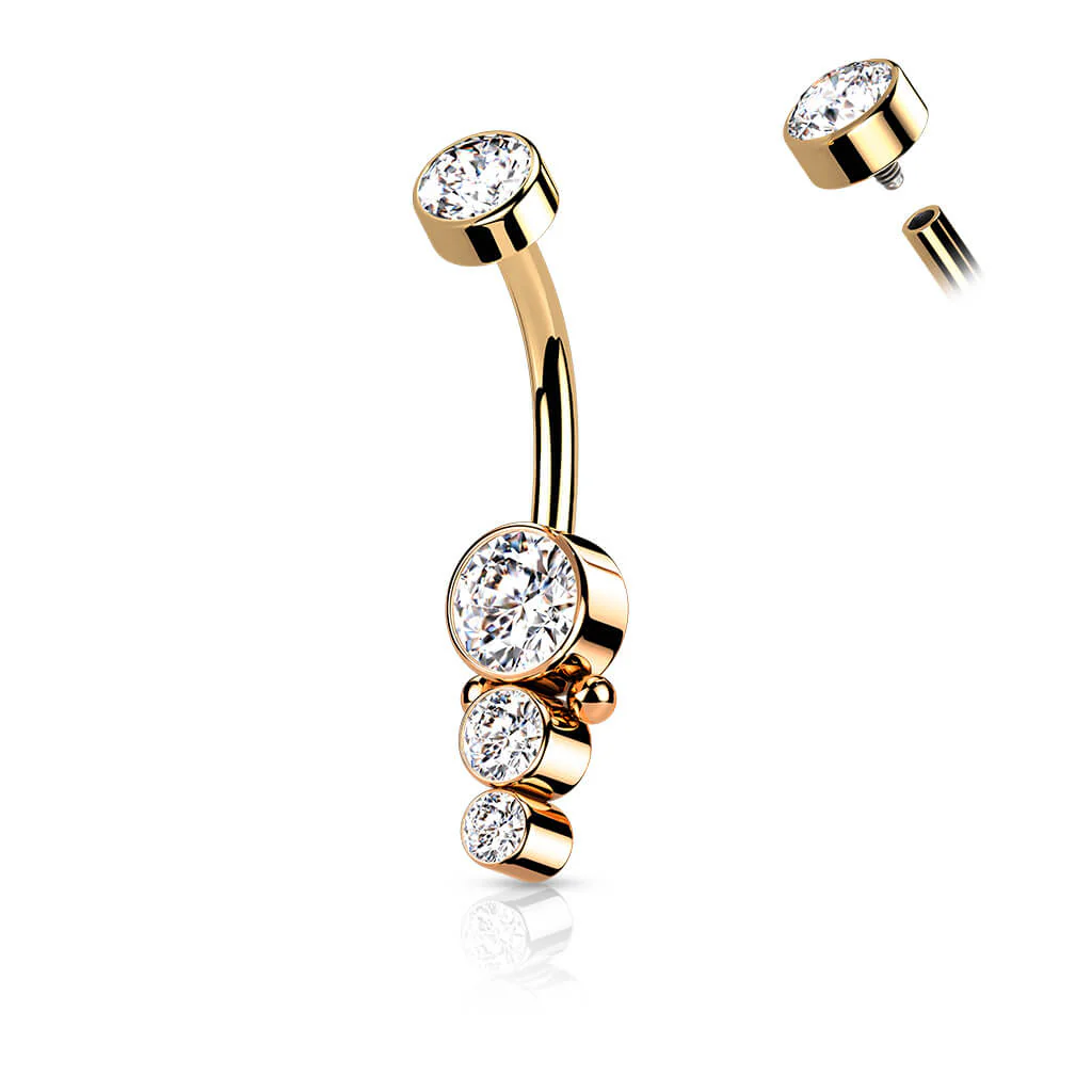 Belly Button Piercing Zirconia Gold Internally Threaded - Image 8