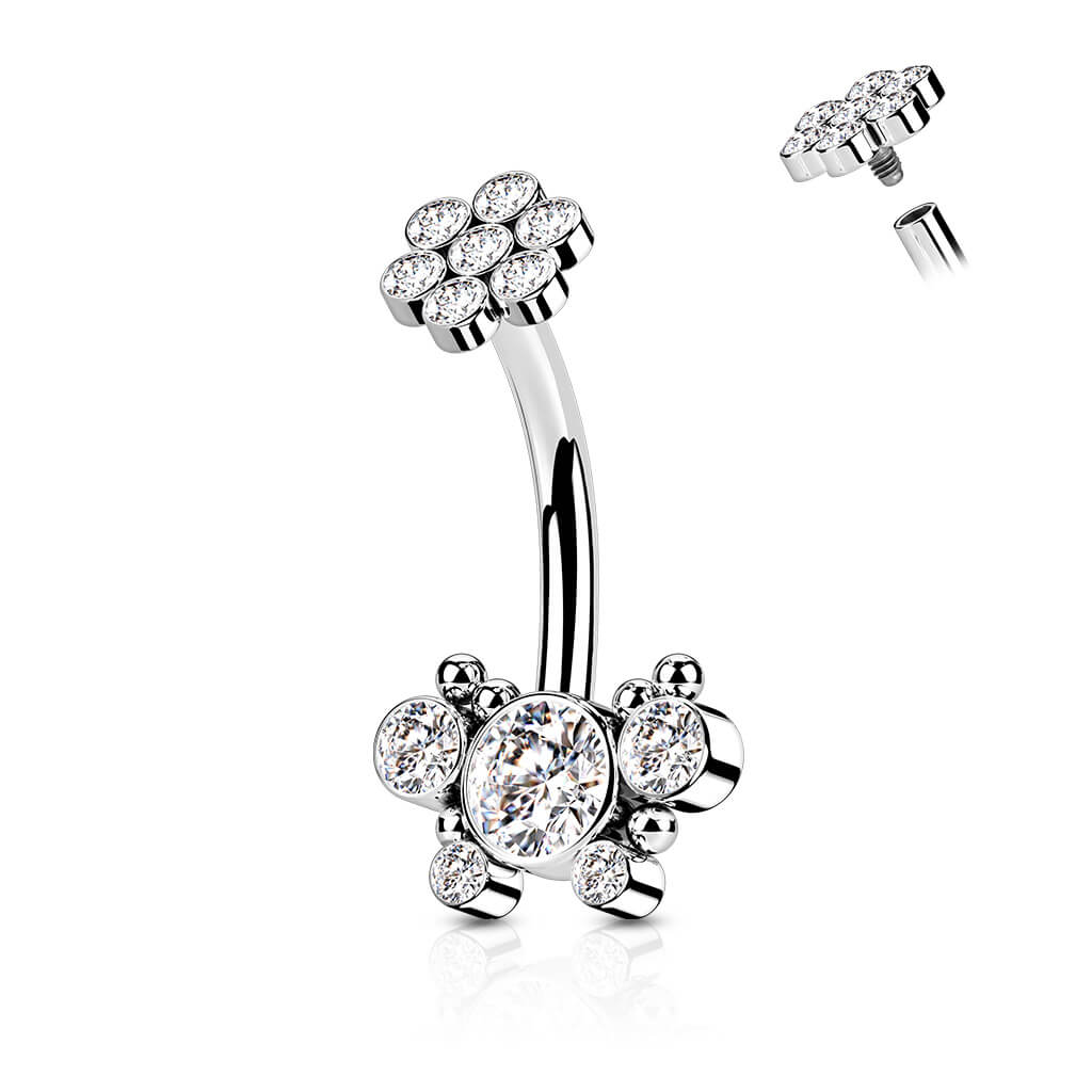 Belly Button Piercing Flower Zirconia Internally Threaded - Image 2