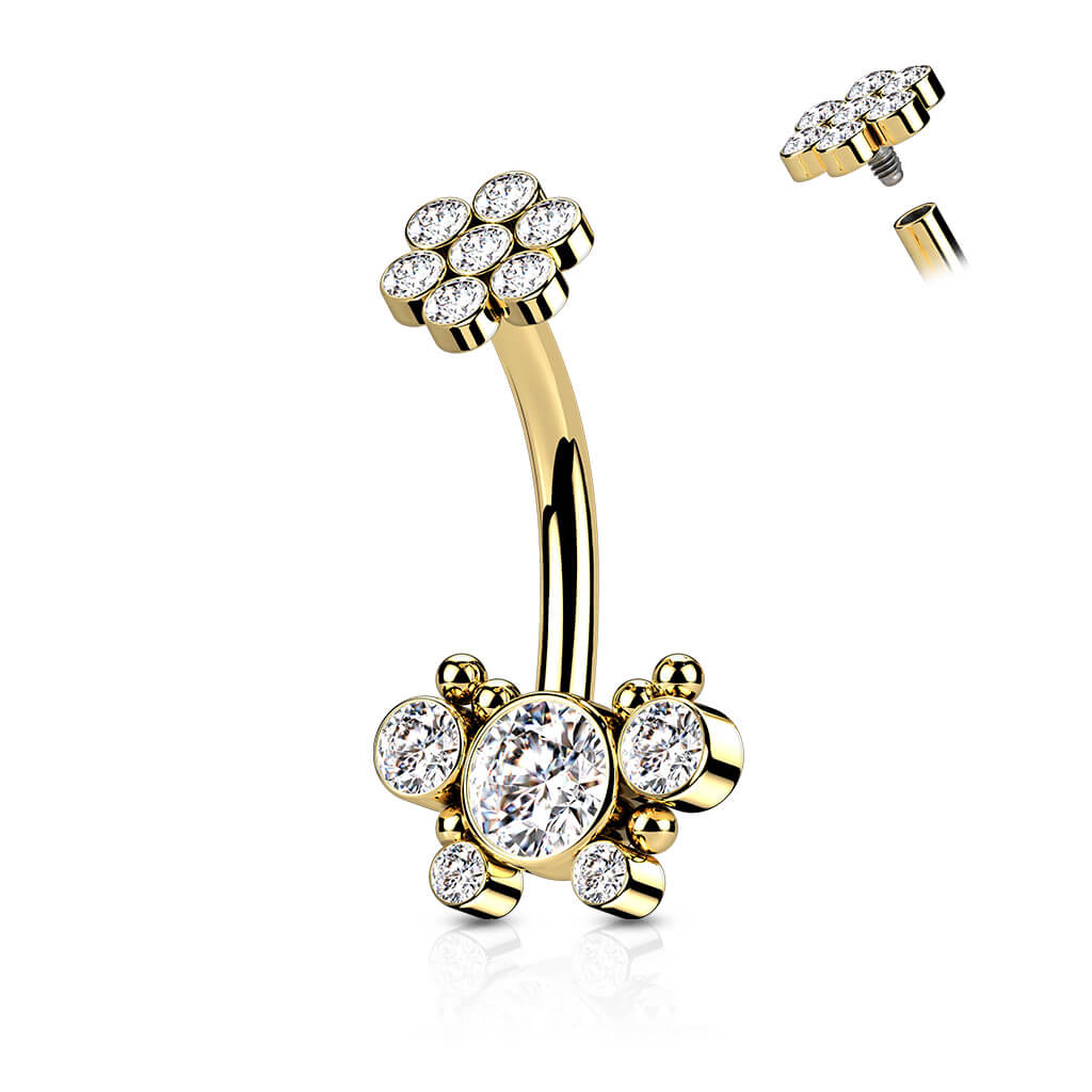 Belly Button Piercing Flower Zirconia Internally Threaded - Image 4