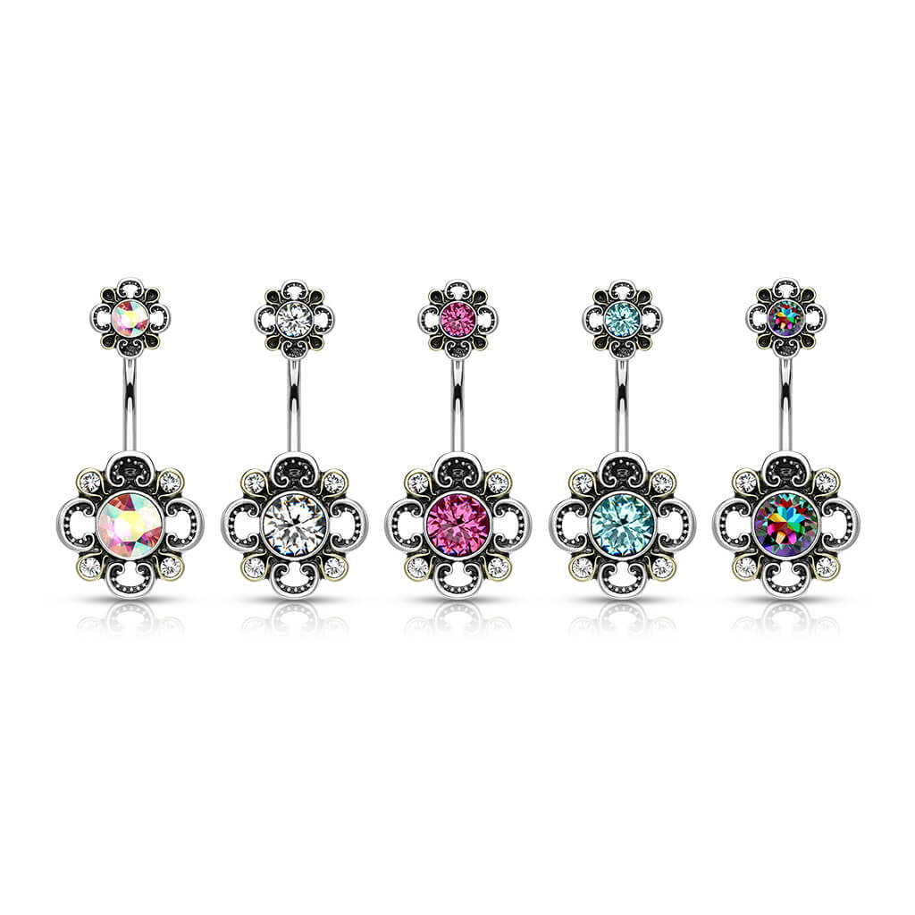 Belly Button Piercing Flower Zirconia Silver - Image 3