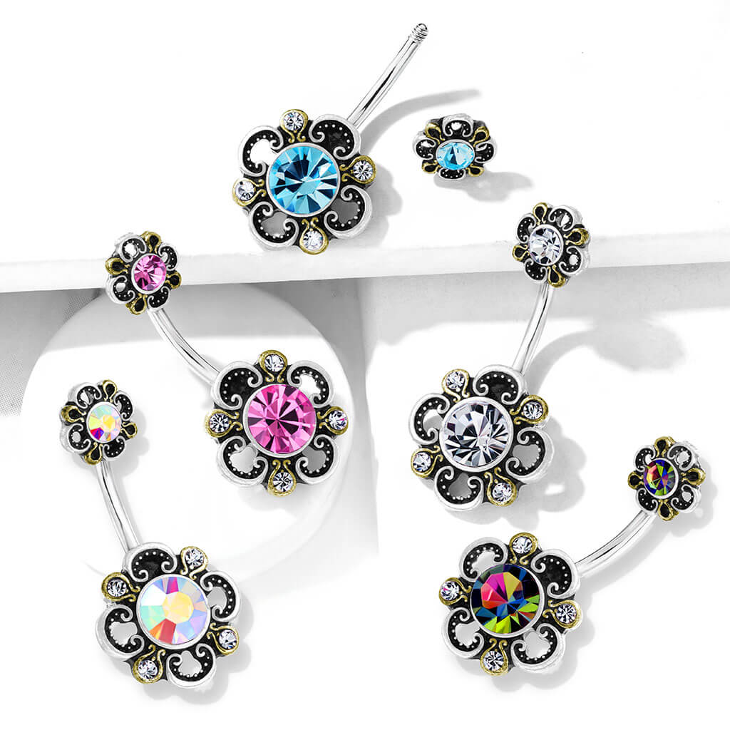 Belly Button Piercing Flower Zirconia Silver - Image 7