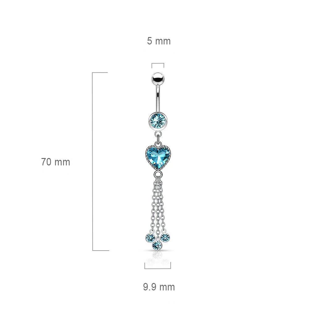 Belly Button Piercing Heart dangle Zirconia Silver - Image 3